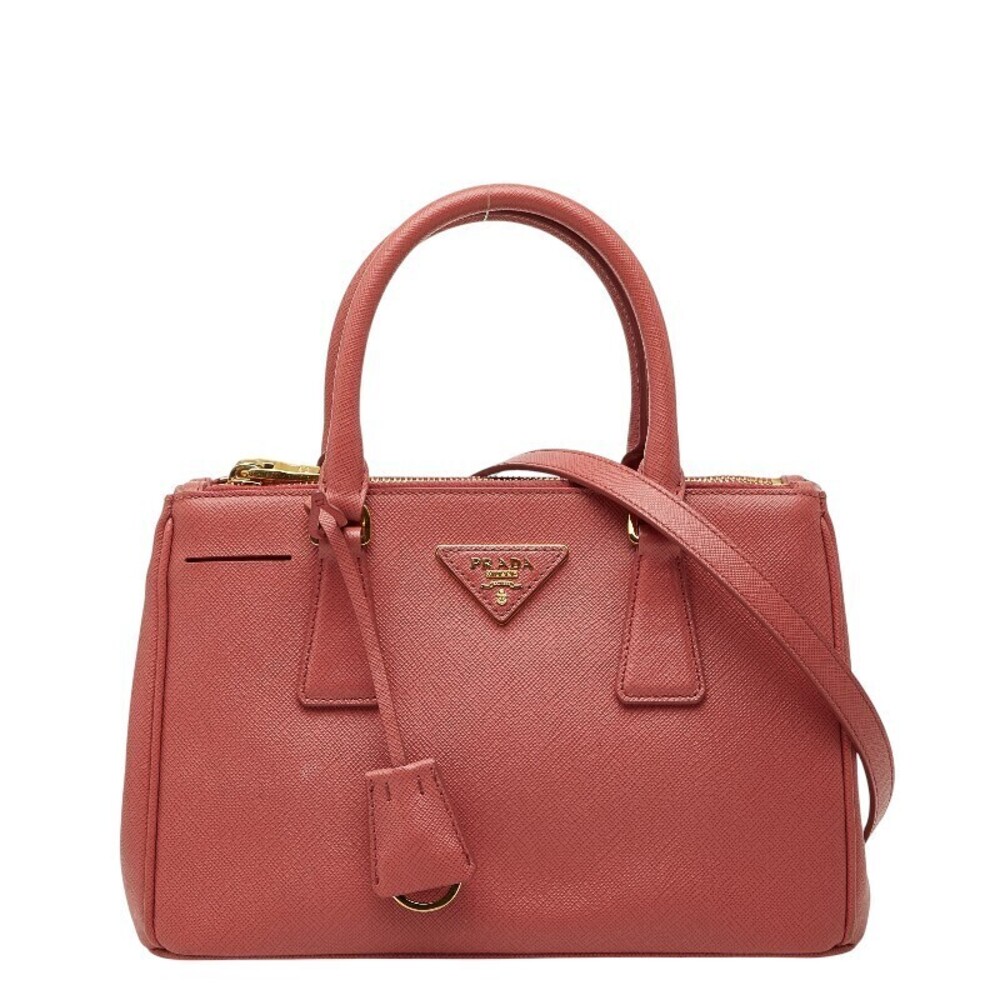 Prada Galleria Triangle Plate 2way Shoulder Bag Pink Saffiano Leather